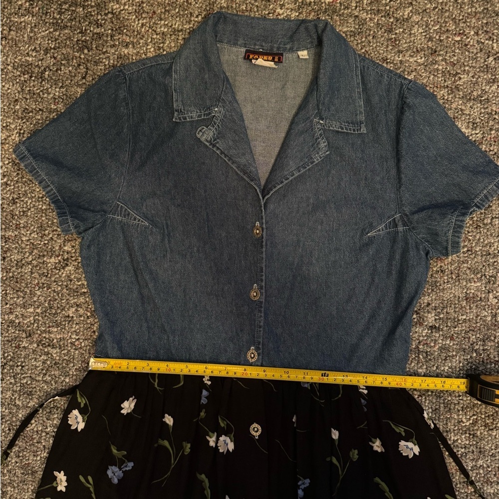 Faded Glory Vintage Blue Denim Floral Cotton Dress Large Cottagecore Farm girl L - Picture 3 of 7